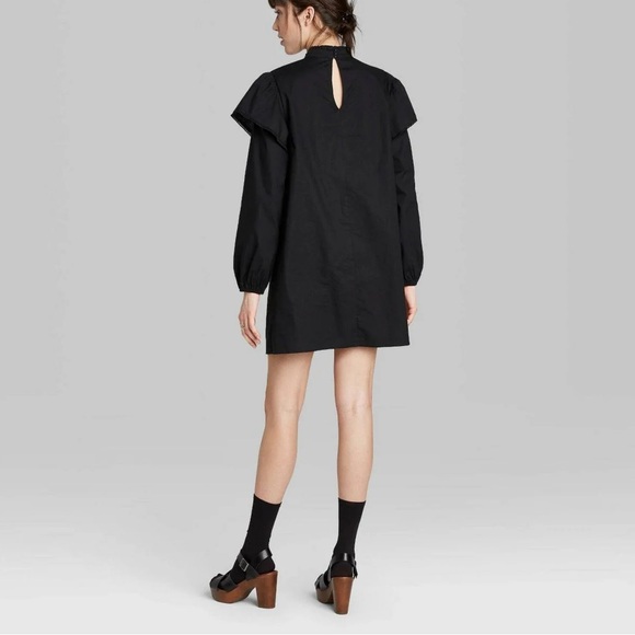 •Medium• New Target Wild Fable Long Sleeve High Neck Black Poplin Dress - Picture 4 of 7